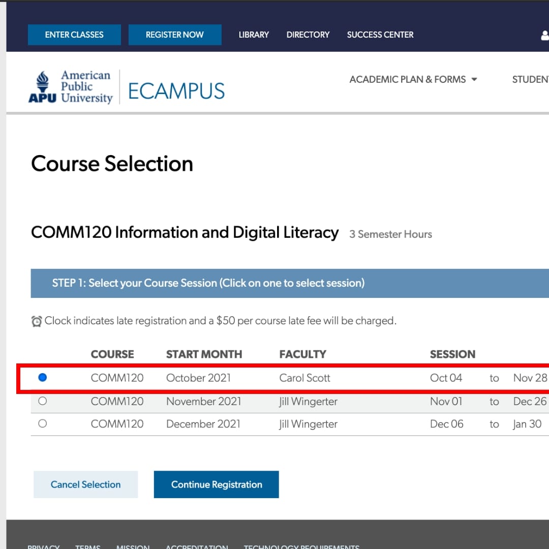 Course Session Selection